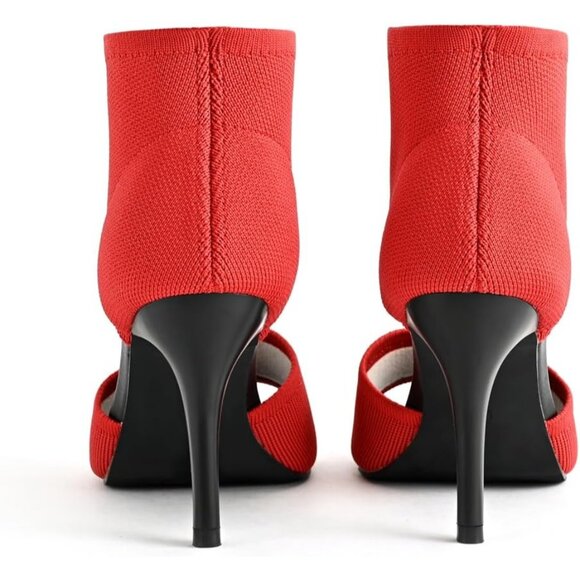 Red 3 Inches Peep Toe Synthetic Stiletto Stretchy Heeled Sandals for Women - Picture 9 of 10